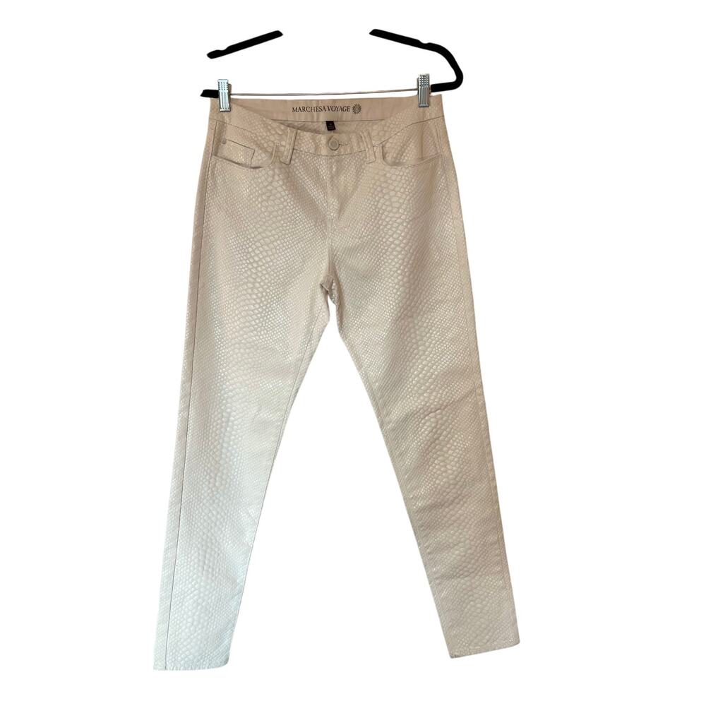 Marchesa Voyage Snakeskin-Textured White Pants